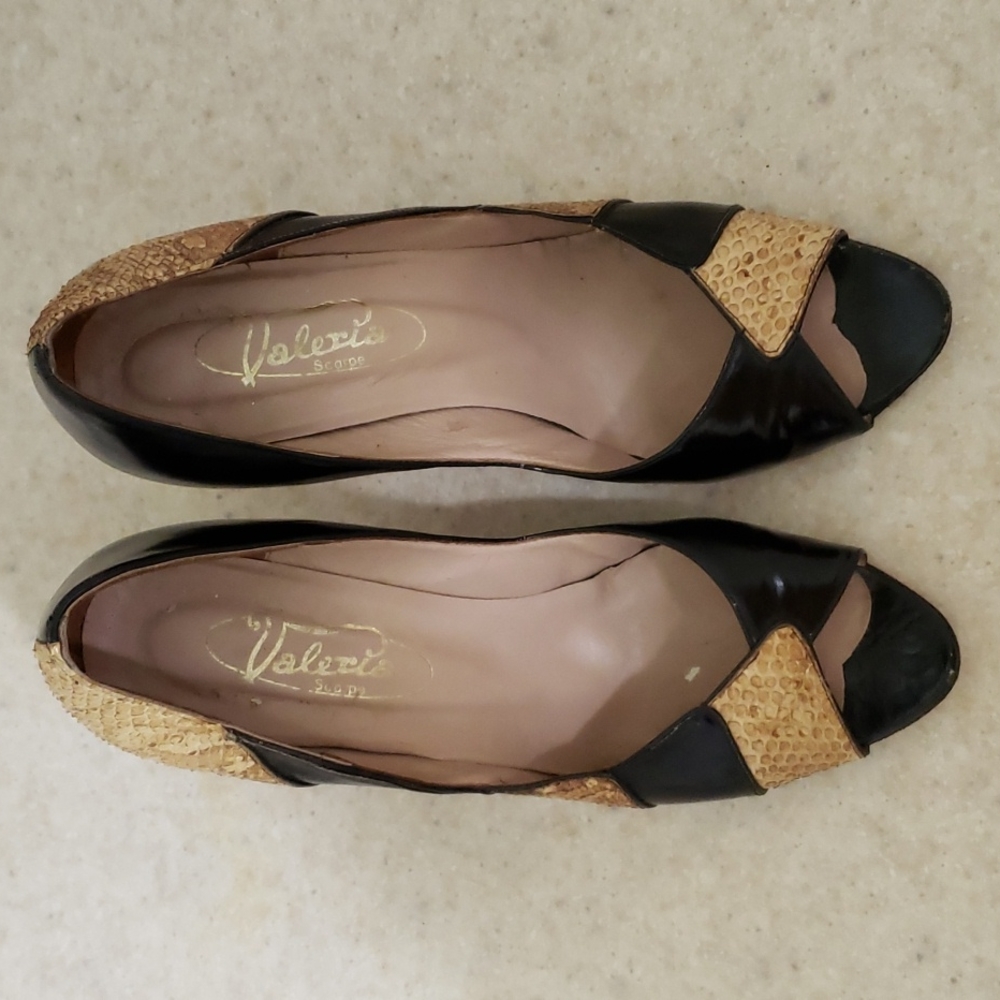 Authentic vintage black patent leather and python/reptile shoes